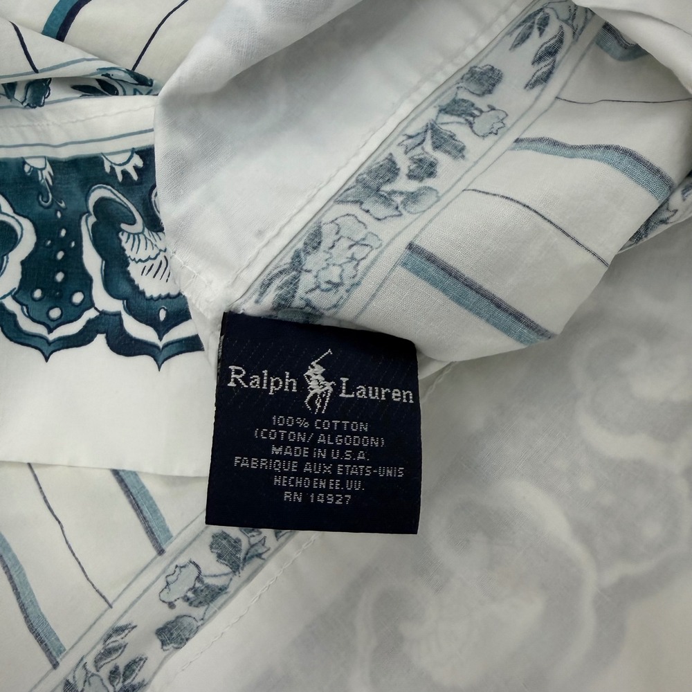 Vintage Ralph Lauren Blue White Striped Paisley Border Pillowcase Set of 2 USA - Picture 2 of 9